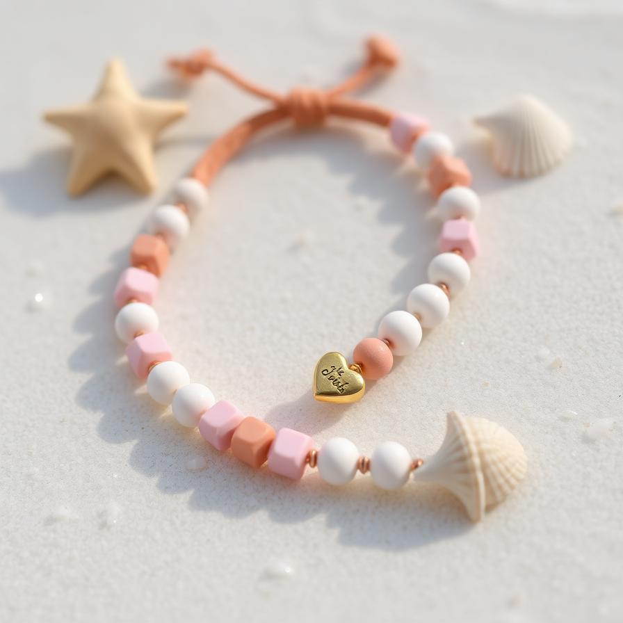 Pulsera rosa con charm dorado