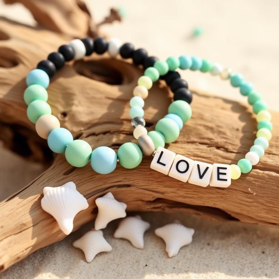 Pulseras LOVE con cuentas mint