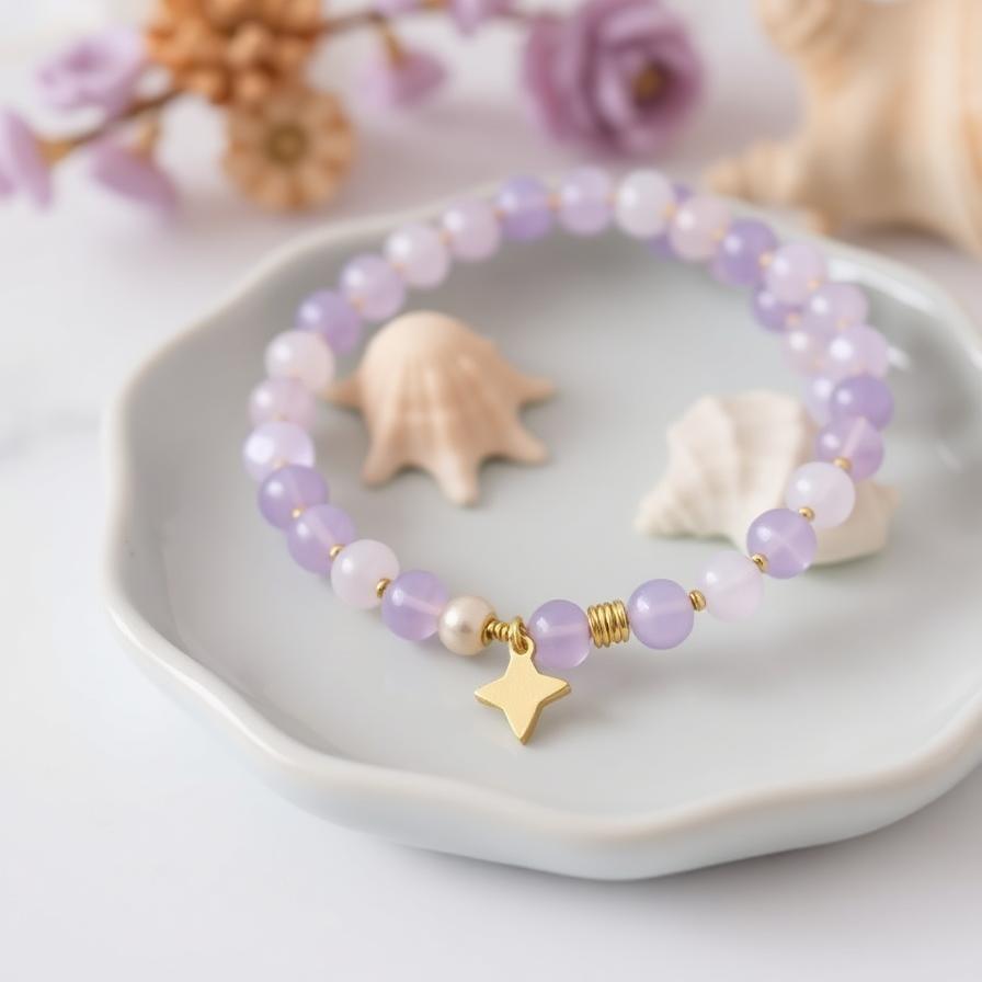 Pulsera lila con charm de estrella
